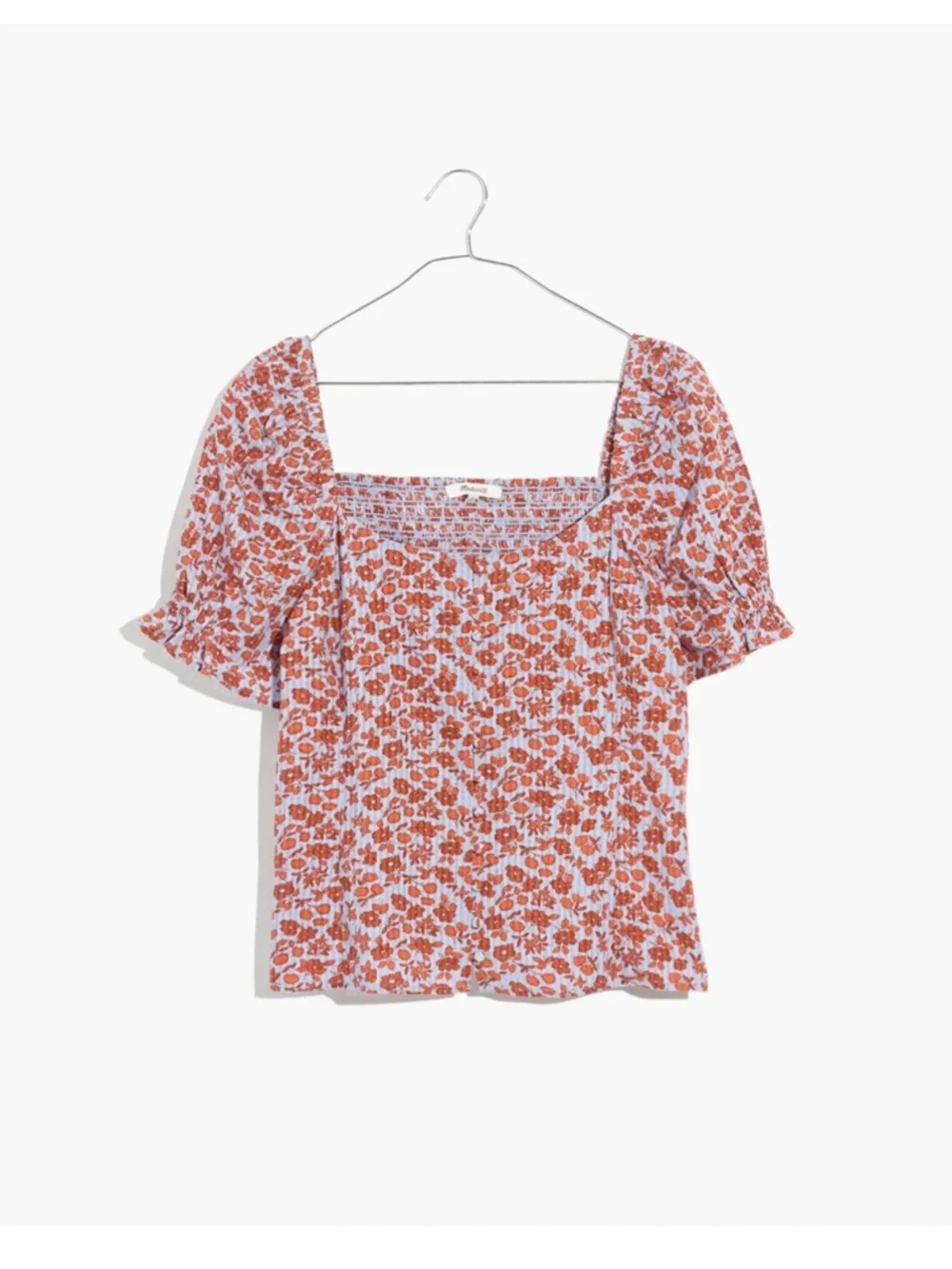 Madewell Rust Floral Square-Neck Puff Sleeve Top